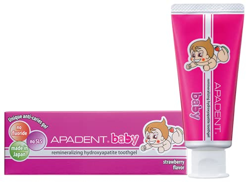 APADENT® BABY Remineralisierendes nano-Hydroxyapatit Zahngel - enthält Xylitol, ohne Fluorid und SLS, nicht schäumendes Gel | 55 g| Für die ersten Babyzähne | Erdbeer-Geschmack