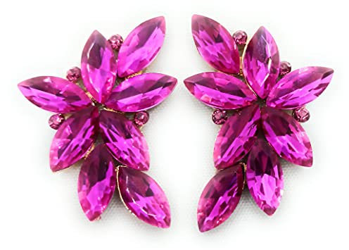 Pendientes largos grandes mujer bisutería alta gama cristales de colores espectaculares fiesta boda, fucsia claro