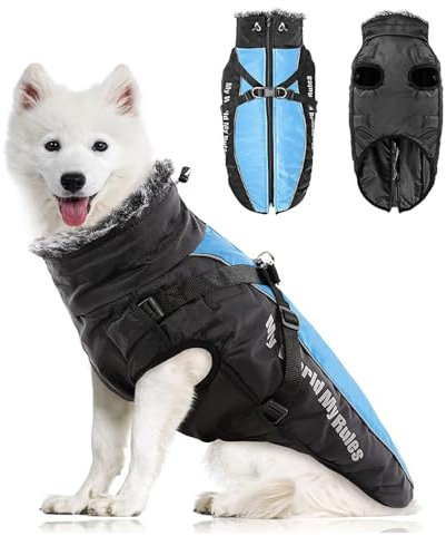 PETCUTE Hundemantel Wasserdichter,Reflektierend Hundejacke für Kleine Mittlere Große Hunde,Verstellbar Windabweisender Hundejacke,Warmer Hund Wintermantel mit Geschirr,Ideal für den Winter,XL