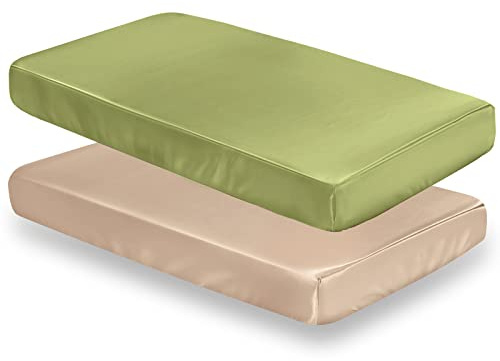 SiinvdaBZX Satin-Bettlaken für Babyhaar, seidig-weiches Spannbetttuch für Kinderbett- und Kleinkindmatratzen, Beige und Salbeigrün, 132 x 71 x 20 cm, 2 Stück