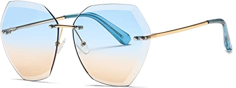 kimorn Sonnenbrillen für Frauen Übergroße randlose Diamant-Schneidlinse Klassisch Eyewear AE0534 (Gold/Blau/Braun, 65)