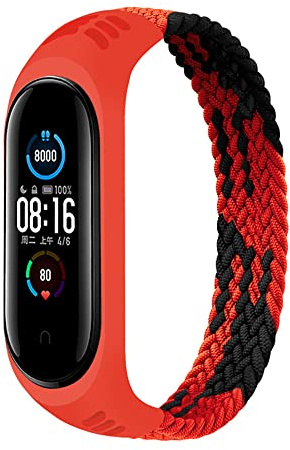EIHAIHIS Elastisches Armband für Xiaomi Mi Band 7/Mi Band 6/Mi Band 5/Mi Band 4 3 Geflochtenes Solo Loop Nylon Stoff Ersatzarmband für Xiaomi Miband 7/6/5/4/3 (Rot und Schwarz,XL)