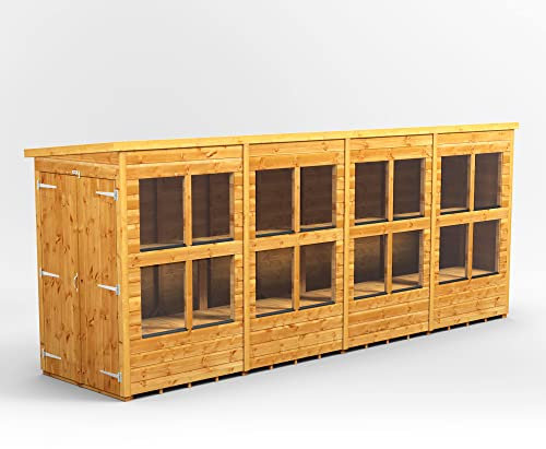 Powersheds High Grade Premium Pent Potting Wooden Greenhouse Shed with Double Door, Security Features, PVC Window sills, Door & Window Flexibility, made from Extra Thick Timber & Toughened Glass
