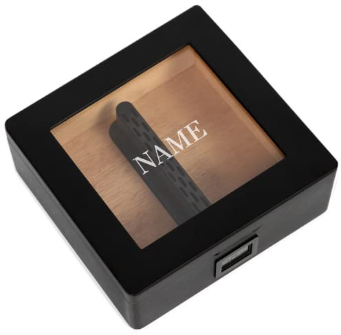 Monogrammierter MAG-Humidor, Aufbewahrung mit Glasplatte für 20–30 Zigarren, mattschwarz mit poliertem Schwarz