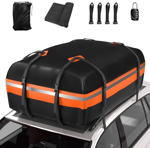 Signstek Car Roof Cargo Bag Water Resistant with a Protective Anti Slip Mat – 8 Reinforced Premium Quality Straps Rubberized Extra Cushioning Car Roof Pad, Travel, Touring, Road Trips for SUV