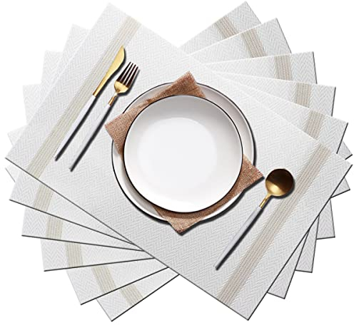pigchcy Elegante Platzsets Kunststoff Hitzebeständige Tischsets Abwischbar Leicht zu Reinigende Tischsets für Esszimmer und Dekor (White)