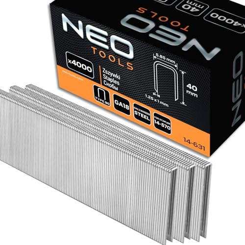 NEO TOOLS Verzinkte Heftklammern für Drucklufthefter (40 mm) | Modell 14-570, GA18, Typ 90 (4K), Länge 10-40 mm, 4000 Stück, Aus Stahldraht, Korrosionsbeständig