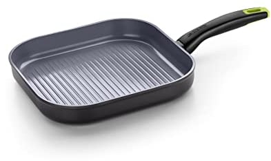 MONIX Eco Nature Grill Rayas 28 cm, aluminio forjado reciclado, cerámica antiadherente reforzada, apta para todo tipo de cocinas e inducción
