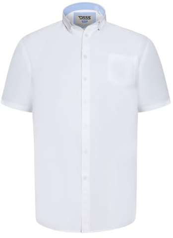 D555 Herren Übergröße James Basic Oxford Kurzarm Shirt in 5 Farben 2XL bis 6XL, weiß, 4XL