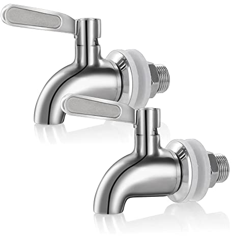 Kyraton Drink Dispenser Tap Replacement 2 Pieces, Stainless Steel Dispenser Faucet, Drink Dispenser Spigot for Hot Cold Water Beer Wine Juice Bottle Bucket