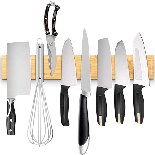 KitchenMonster® Magnetleiste Messer 40 cm - Messerhalter Magnetisch Inclusive Klebeband Tape (3M) und Schraubenbefestigung - Messerblock Magnetisch Knife Holder Messerblock Bamboo