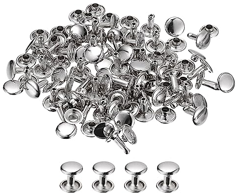 sourcing map 100 Sets Leder Nieten 9mm Doppelt Kappe Nieten 10mm Höhe Metall Nieten Runde Nieten Hohlnieten Niete für Leder Handwerk Reparatur DIY Geldbeutel Gürtel Taschen Schuhe Silber Ton
