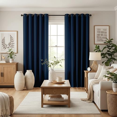 Ev Dekor® EVCRTN01 Thermal Blackout Curtains for Bedroom, Offices, Hotels Windows 90(228cm) Wide X 54(137cm) Long, Navy - 2 Panels with Tie Backs