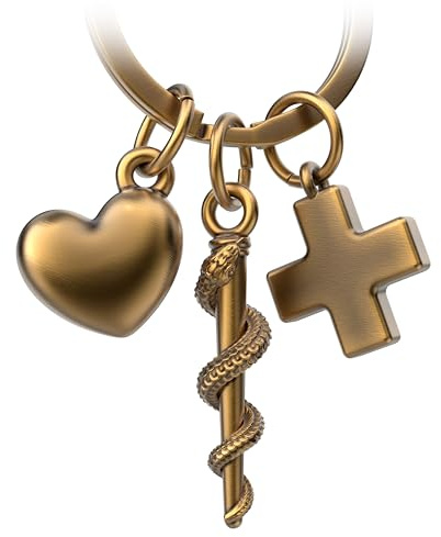 FABACH Äskulapstab Schlüsselanhänger mit Kreuz und Herz - Krankenschwester Geschenke Pflege Arzt Geschenke Ärzte Schlüsselanhänger Krankenschwester Alten-Pfleger Geschenk Medizin Student