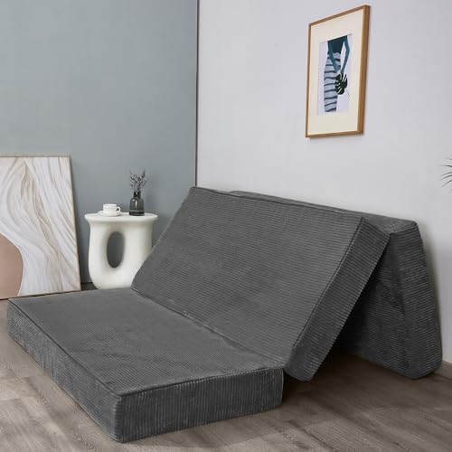 MAXYOYO Faltbare Cordmatratze, dreifach gefaltete Bodenmatratze dick, mit waschbarem Bezug, platzsparend für Gäste (Anthrazit, Einzelbett-15cm)