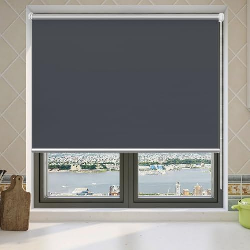 Verdunklungsrollo Ohne Bohren 65 x 120 cm Blickdicht Hitzeschutz Seitenzugrollo Verdunkelungs-Rollo Höhe Stufenlos Verstellbar für Fenster und Tür, Dunkelgrau