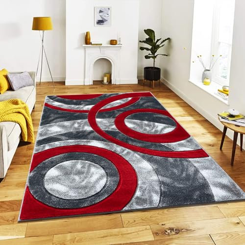 B&B Rugs Living Room Large 200x290 cm - Soft Fluffy Non Shed Anti Slip Dense Pile Modern Design Heavy Area Rug Carpet Mat for Bedroom - Red, 200 x 290 cm