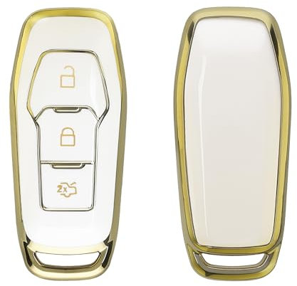 kwmobile Autoschlüssel Hülle kompatibel mit Ford 3-Tasten MyKey Autoschlüssel (Key Free) - Schlüsselhülle Silikon Cover - Weiß Gold