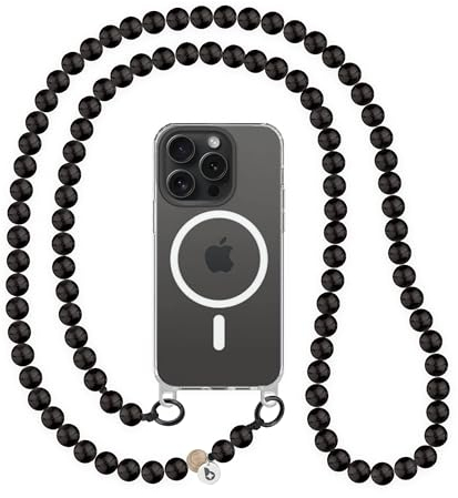beadstars Perlen Handykette Universal zum Umhängen inkl. Patch und Geschenkbox, handgefertigt in Deutschland, bunte Holzperlen, versch. Längen kompatibel mit iPhone, Samsung (Midnight, 140cm)