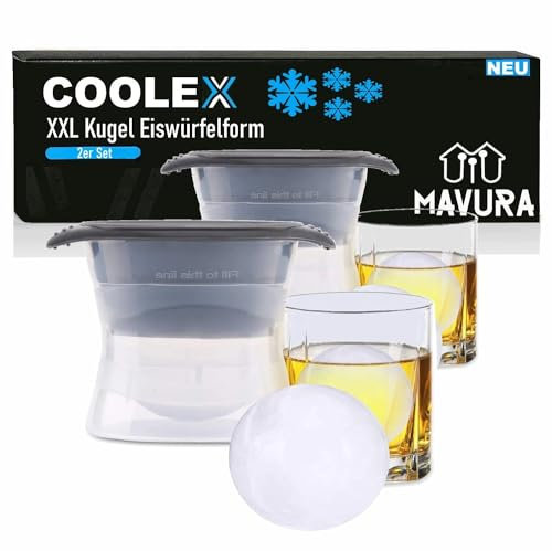 COOLEX XXL Kugel Eiswürfelform Eiskugelform Eiskugeln, Whiskey Cocktail Ice Balls Eisbälle rund [2er Set]