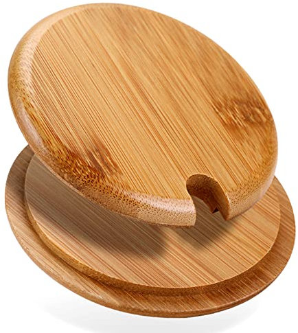 Wooden Mug Cover Cup Lids with Spoon Hole, Bamboo Lids for Glass Cups, Decorative Bamboo Lids, for Drink Cup Bottle Tea Cup Glass Cup Seasoning Jars Seasoning Jars(#5 4PCS)