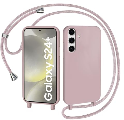 AOMYKE Handyhülle für Samsung Galaxy S24 Plus Hülle mit Band, Handyband Samsung Galaxy S24 Plus Hülle zum Umhängen Schutzhülle mit Kette Kordel Weich TPU Liquid Silikon Case, Pink