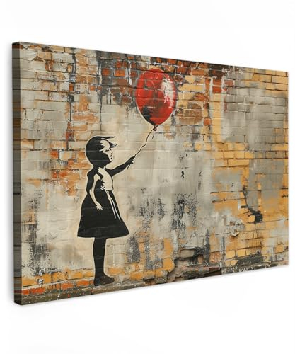 MuchoWow© Bild auf Leinwand Groß 120x80 cm XXL Schlafzimmer Bilder Badezimmer Wand Deko Wohnzimmer Modern Wanddeko Bilderwand Geschenk Graffiti - Banksy - Mädchen - Street art