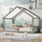 VRYGLEN Kinderbett 90x200, Hausbett mit Schornstein, Bodenbett mit Rausfallschutz, Robuste Lattenroste Kiefernholz Kinder Bett（Grau）