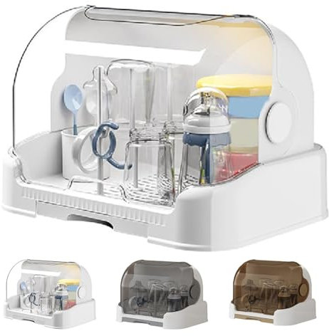 JSHDUSA Baby Bottle Drying Storage Box | Dustproof Bottle Storage With Removable Drip Tray | Removable Baby Bottle Drying Holder Organizer, Washable Baby Bottle Drying Rack With Covers