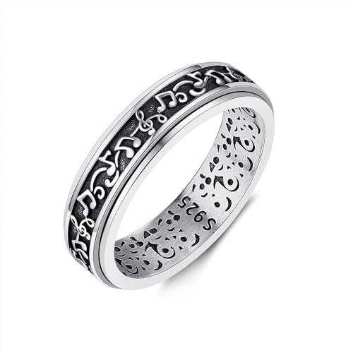 URONE Fidget Ring aus 925er Sterlingsilber Musiknoten-Ring für Frauen Angst-Spinner-Ring Fidget-Schmuck Geschenke für Frauen und Männer (57)