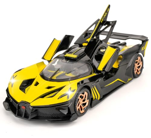 TGRCM-CZ 1/32 Bugatti Bolide Sport Modell Auto, Zink Legierung Pull Back Spielzeug Auto mit Ton und Licht für Kinder Jungen Mädchen Geschenk (Gelb)