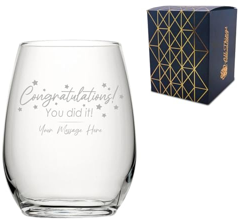 Personalised Engraved Graduation Stemless Wine Glass with 'Congratulations You Did It' Design, Personalise with Any Name or Message, Gift Box Included, Laser Engraved, Uni College Graduation Gift