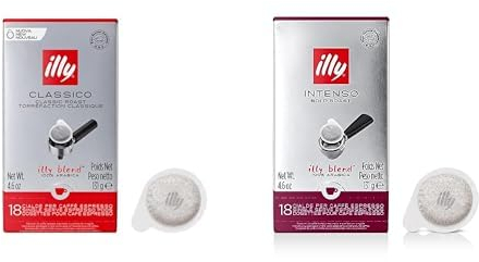 illy Caffè en dosettes E.S.E., paquets de 18 dosettes : 3 x 18 dosettes de café torréfié CLASSICO + 3 x 18 dosettes de café torréfié INTENSO