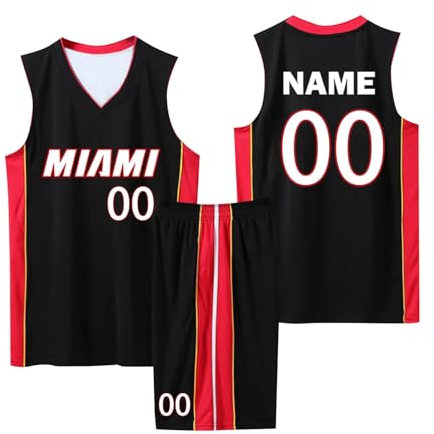 2-Teiliges Personalisierte Basketball Trikots, Basket Trikot Kinder/Erwachsener, Basketball Trikot Shirt und Shorts Kinder/Erwachsener, Benutzerdefiniert Basketball Suit Kinder/Erwachsener Schwarz S
