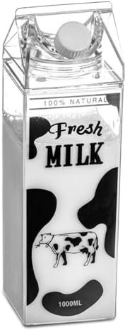 TIENDA EURASIA – Botella de Agua de Cartón de Leche | Material Polipropileno Plástico Transparente | 1000 ml | Reutilizable | Botellas de Agua Transparentes (Leche)