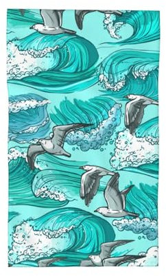 HDTVTV Wellen, Skizze, Möwe, Vögel, Strapazierfähiges Waschlappen-Handtuch, Reise-Waschhandtuch, 40 x 70 cm