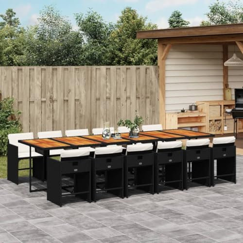 Gecheer 13-TLG. Polyrattan Sitzgruppe,Garten Essgruppe 12 Personen, Rattan Gartenmöbel Set, Balkonmöbel Set, Gartengarnitur Set, Balkon Lounge, Gartentisch Set, Terrassenmöbel Set, Kissen, Schwarz