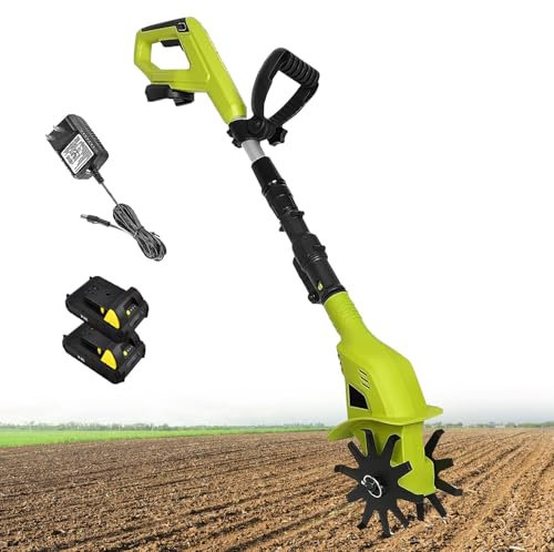 ELIKBH Motoculteur de Jardin 97-127 cm Plage de poignée réglable Motobineuse sans Fil Electrique de Jardin Cultivateur de Jardin Electrique Rotavateur avec Batterie 2 x 2000 mAh