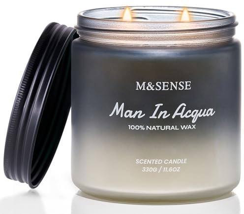 M&SENSE Mann in Acqua Zitrus- und Meeresduftkerzen im Glas 2 Docht Kerze groß für Männer 330g 70 Std. lang anhaltend Sojawachskerze maskuline Duftkerzen Geschenk für Männer MSDDEU0701 GrapeBerry