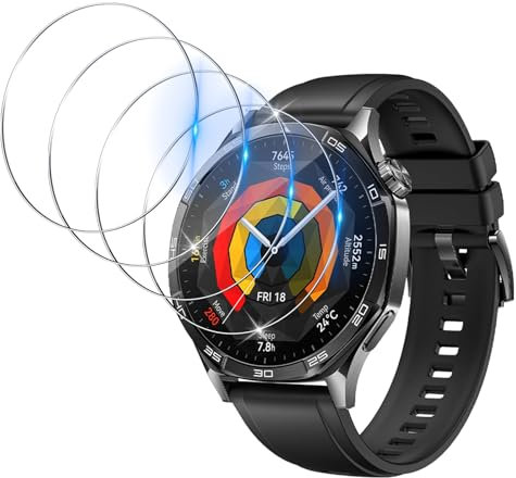 Funrae Pellicola Protettiva per HUAWEI Watch GT5 GT 5 46mm/Watch GT 4 46mm, [4 Pezzi] 2.5D Proteggi Schermo in Vetro Temperato Copertura Completa Anti Graffio Senza Bolle HD Protezione Film