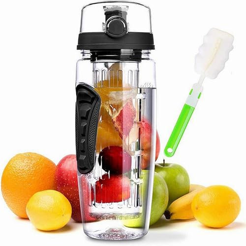 IOLOYU Bouteille d'eau de 1 l - Bouteille d'eau de 1 l - Bouteille d'eau avec infuseur à fruits - Pour le sport, l'école, la fille, les garçons, les adultes - Anti-fuite - Sans BPA - Avec poignée de
