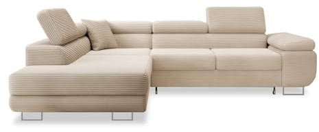 INTENSE DECO Canapé d'angle Gauche Convertible Marius Velours côtelé Beige