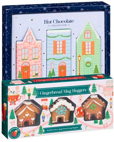 Hot Chocolate Gift Set With Gingerbread House Mug Huggers & Christmas Card - Sachets, Mini Mallows, Sprinkles & Cookies - Hot Chocolate Station - Stocking Fillers for Men, Kids, Women