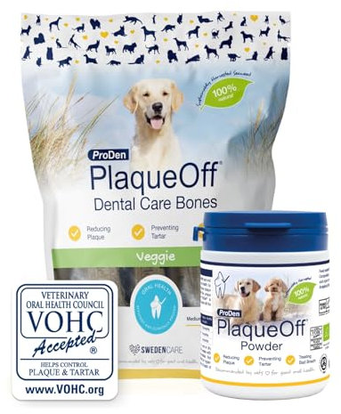 ProDen PlaqueOff Value Bundle for Dogs, Tartar & Bad Breath Remover Powder with Dental Bones, 100% Natural Teeth Cleaner