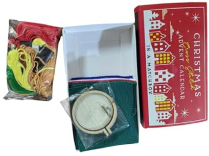 Sharplace Weihnachts-Kreuzstich-Adventskalender-Stickset, DIY-Handarbeit, handgefertigtes Nähen, Weihnachtsdekorationszubehör für Anfänger und Erwachsene, Rot