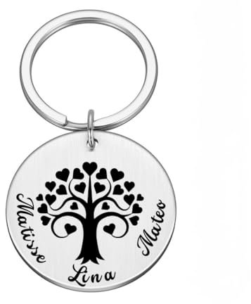 Lyly'S Porte-clé personnalisé Arbre de Vie – Gravure 1-5 prénoms enfants & message – Acier inoxydable – Cadeau fête des pères – Pochette offerte