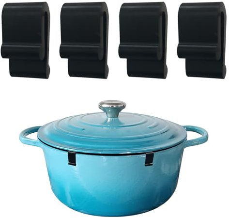 4 x Dutch Oven Deckelschutz-Clips, schwarzer Topfdeckel, Stoßstange, Dutch Oven Schutzclip, rutschfeste Pfannenschutz, Kochgeschirr-Deckelschutz