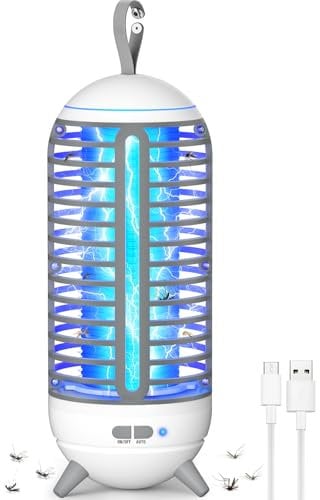 Lampara Antimosquitos Exterior, PRANITE 2 en 1 Antimosquitos Electrico USB Recargable 2500mAh con Luz de Camping, Impermeable Mata Mosquitos Electrico Portatil para Cocina/Interior/Jardín/Patio