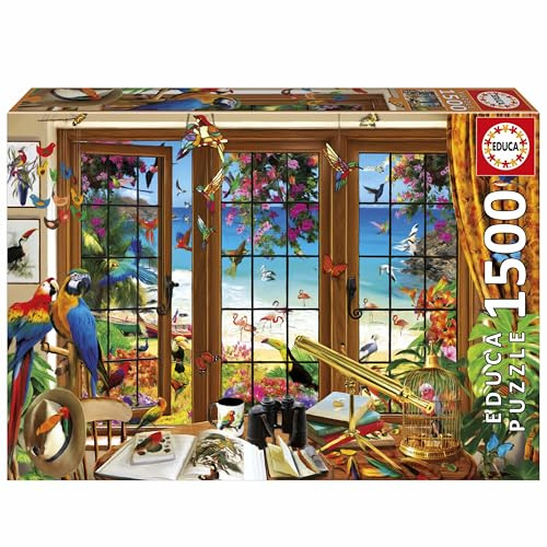 Educa - 1500 Piece Bird Watcher's Window Jigsaw Puzzle for Adults | Wildlife Birds Theme Relaxation Gift | Ages 14+ (20333)