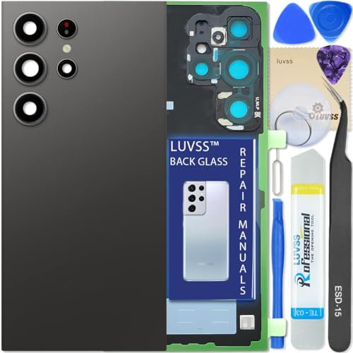 LUVSS Akkudeckel Kompatibel für Samsung Galaxy S24 Ultra Rückseite Glas Deckel Original Backcover Ersatz Reparatur Set SM-S928B/DS (Schwarz)